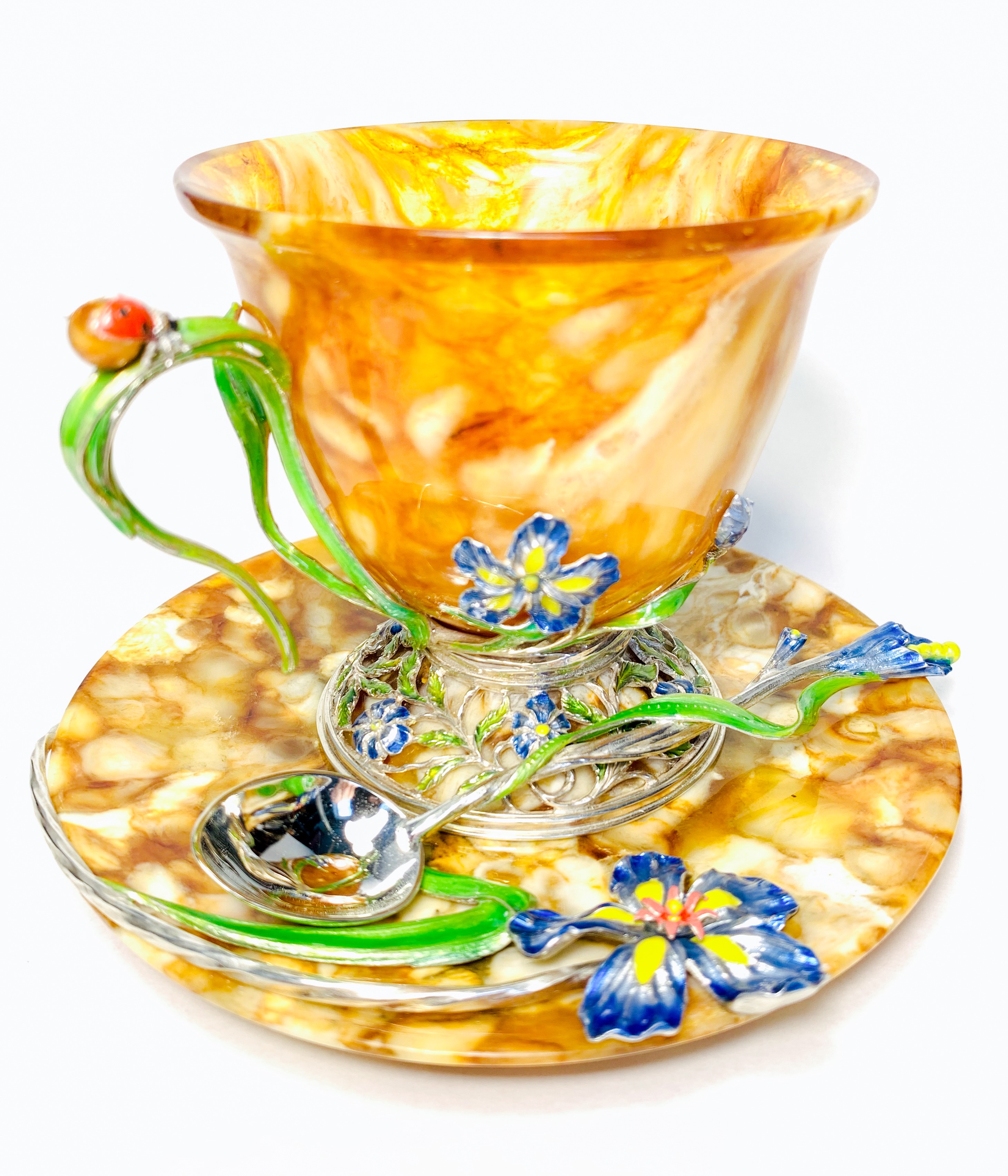 Янтарная чайная чашка "ирис" 4402/l (серебро)