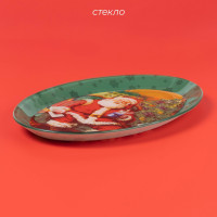 Блюдо новогоднее стеклянное овальное доляна «счастливый санта», 30x21 см