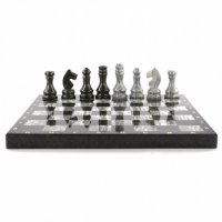 Шахматы из камня "традиционные" мрамор змеевик 38х38 см