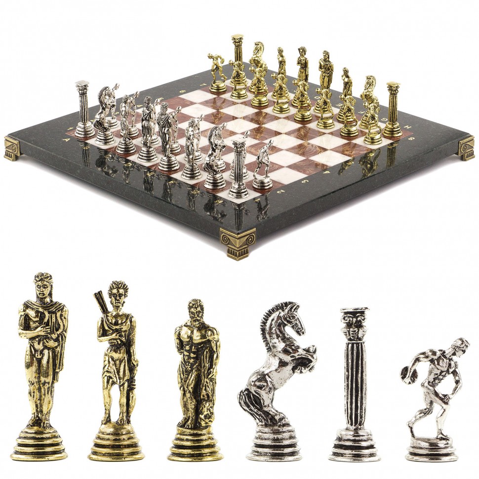 Шахматы с металлическими фигурами "олимпийские игры" 32х32 см лемезит мрам