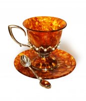 Чашка чайная из янтаря в серебре серебро 875 проба императрица, 200 мл, с 