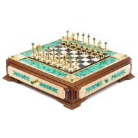 Шахматный ларец "малахитовый" 52х52