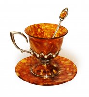 Чашка чайная из янтаря в серебре серебро 875 проба императрица, 200 мл, с 