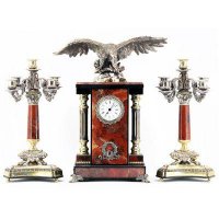 Каминные часы с канделябрами колибри яшма