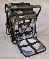 Рюкзак-холодильник защитного цвета для пикника с табуреткой на 2 персоны
