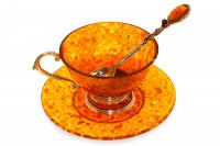 Чашка чайная ажурная из янтаря с ложкой (серебро)