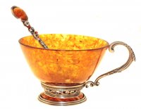 Чашка чайная ажурная из янтаря с ложкой (серебро)
