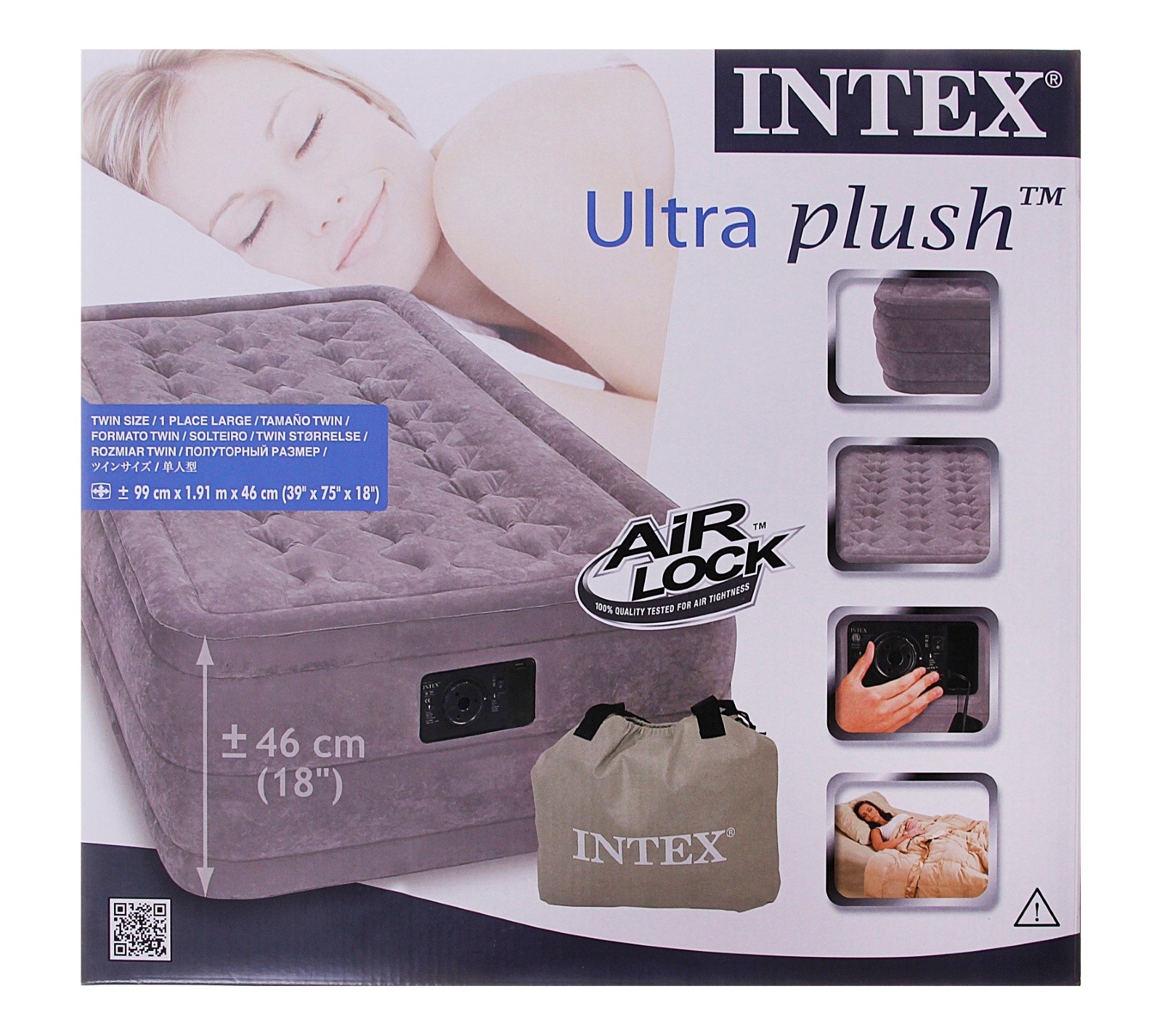 

Кровать надувная Ultra Plush Twin 99х191х46 см, со встроенным насосом 220V