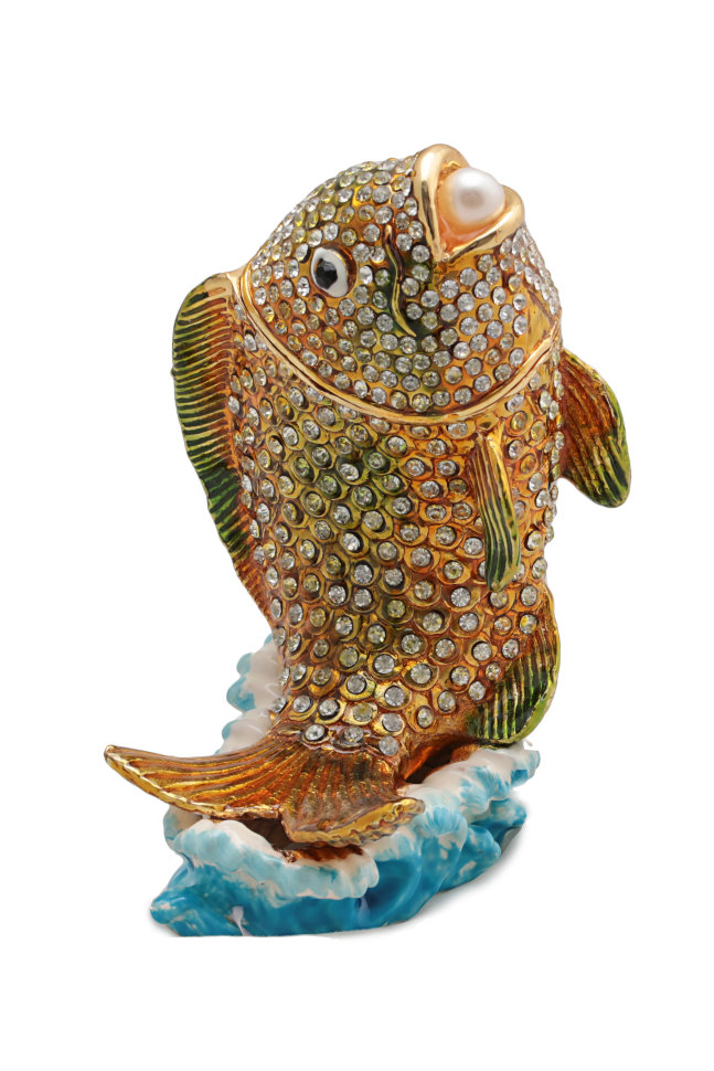 Шкатулка рыбка малая S-4592 золотистый