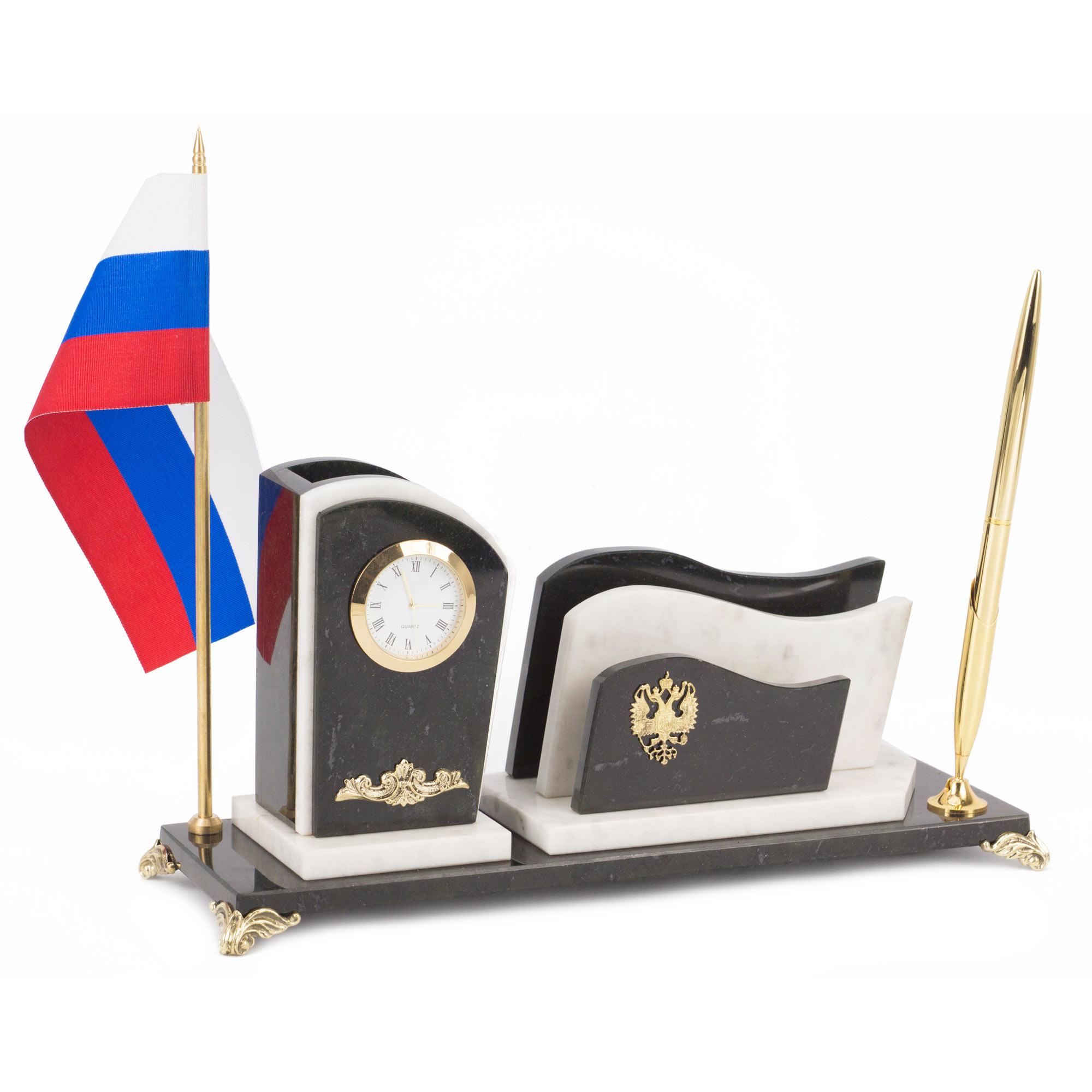 

Настольный набор с флагом России мрамор 315х100х150 мм 2400 гр.