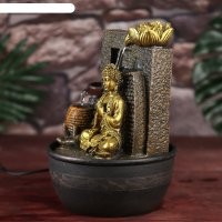 Фонтан настольный от сети будда в золотом наряде у водопада 28х19х19 см