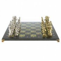 Шахматы в подарок "древний рим" доска 44х44 см камень змеевик фигуры метал