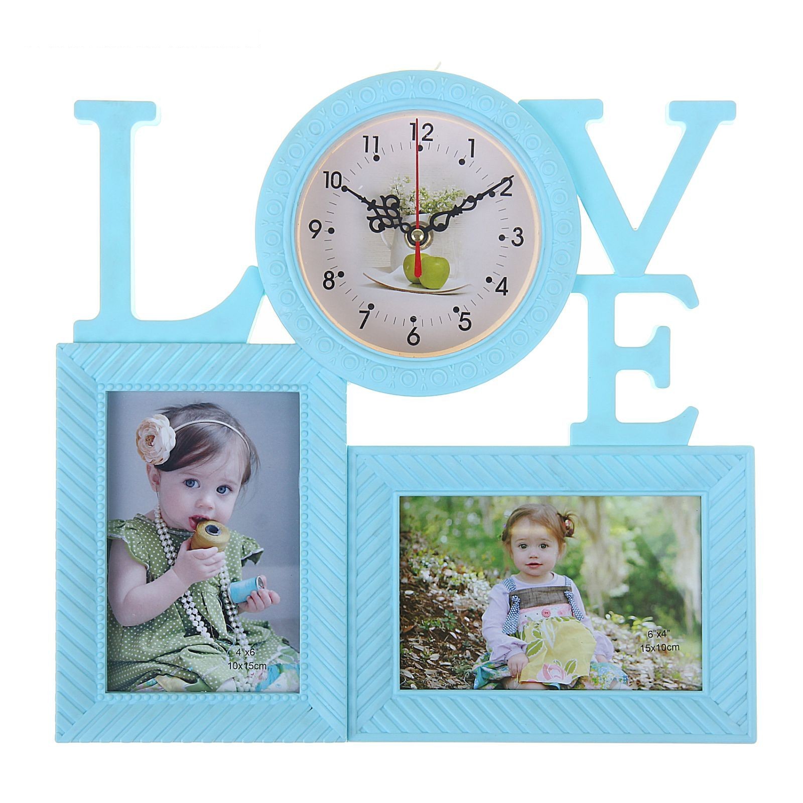 

Часы настенные с фоторамкой Love, голуб, 2 фото(10х15), 32х30,5х3 см