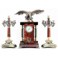 Каминные часы с канделябрами орел яшма