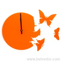 Часы порхающие бабочки оранж  Cl104ор 28х28см