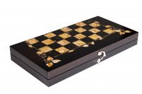 Шахматы из янтаря "флора", мореный дуб, янтарь, 56х56см