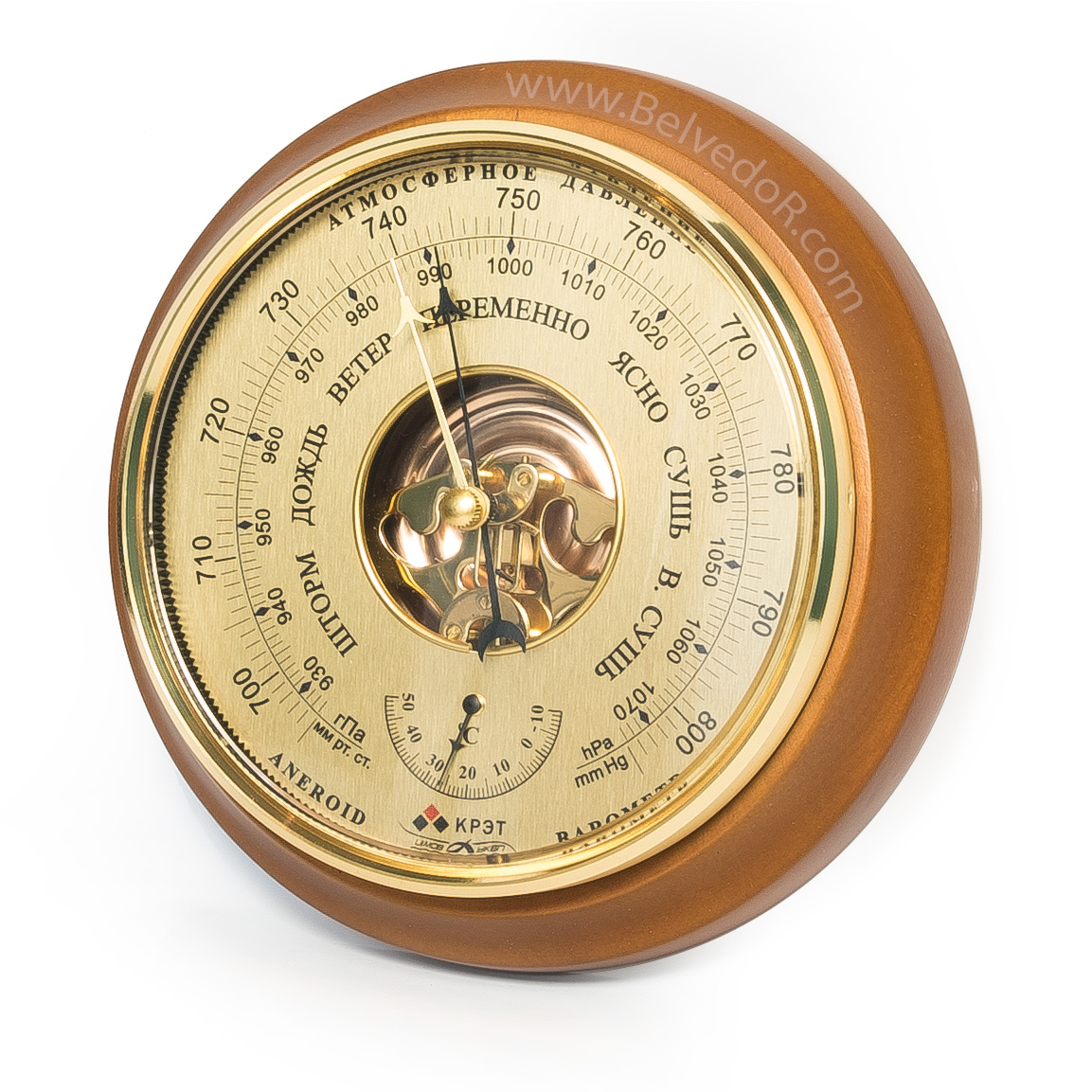 Барометр термометр бтк-сн 16, "шлифованное золото" 21х5см