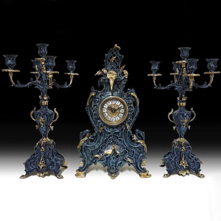 Часы каминные диковина с канделябрами на 5 свечей, набор из 3 предм.