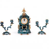 Часы настольные собор малые с канделябрами на 2 свечи, набор из 3 предм.