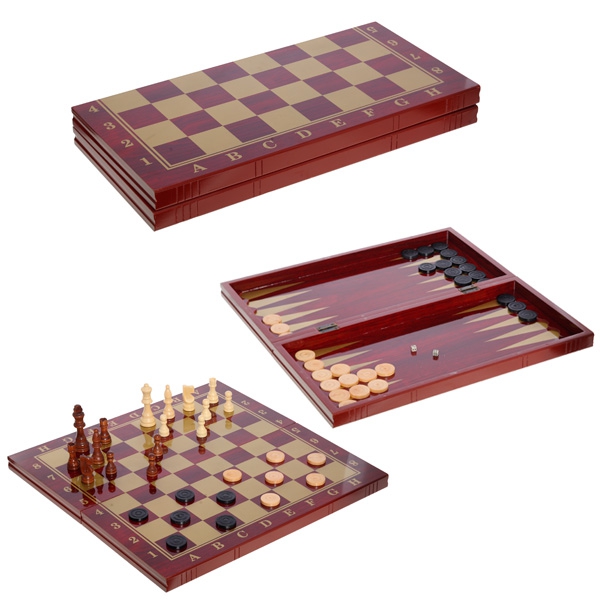

Игра настольная 3 в 1 (шахматы, шашки, нарды), лакир. дерево 29х29см