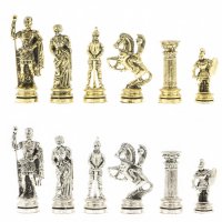 Шахматы подарочные "древний рим" доска 44х44 см мрамор с металлическими фи