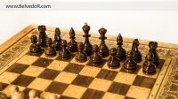 Шахматы большие из карельской березы с инкрустацией перламутр 100см