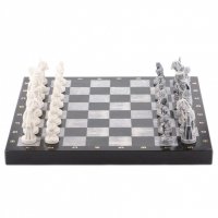 Сувенирные шахматы "средневековье" камень мрамор змеевик 40х40 см