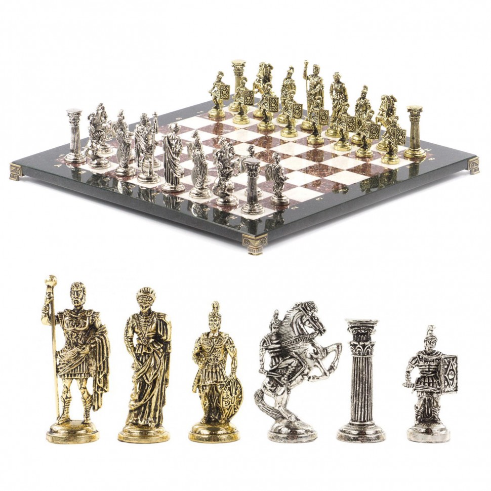 Сувенирные шахматы с металлическими фигурами "римские воины" доска 44х44 с